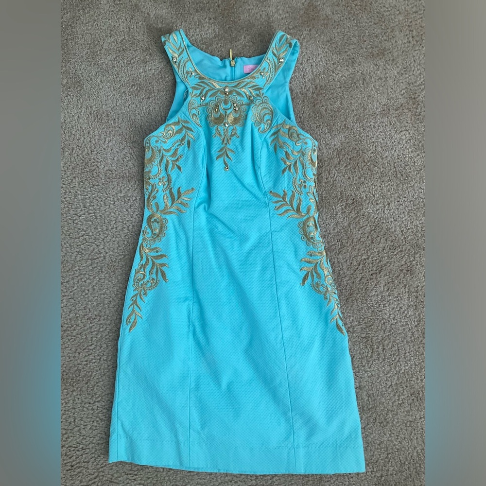 Lilly Pulitzer blue and gold shift dress size 0